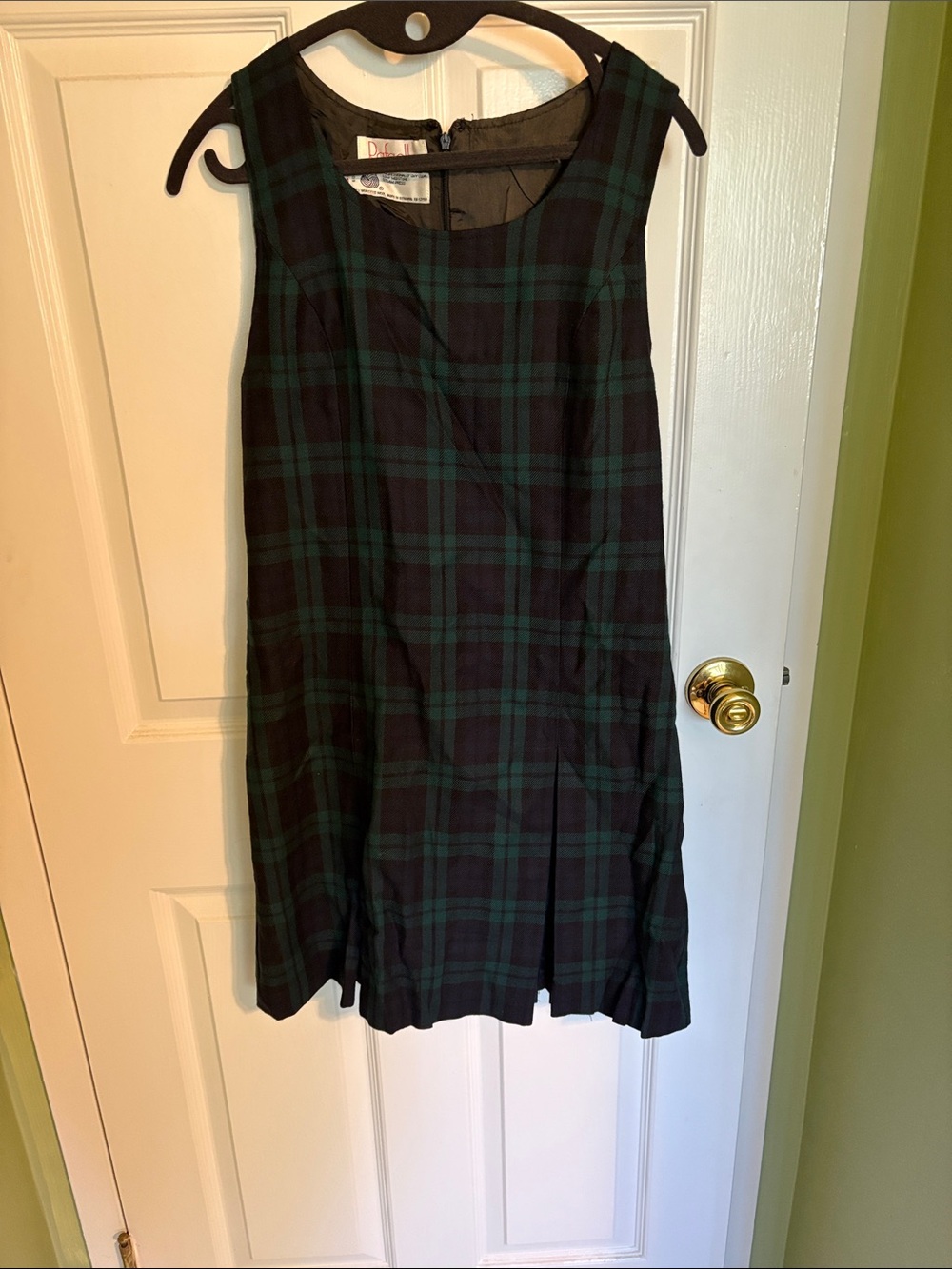 Vintage Rafaella Black and Dark Green Plaid Sleeveless Shift Dress